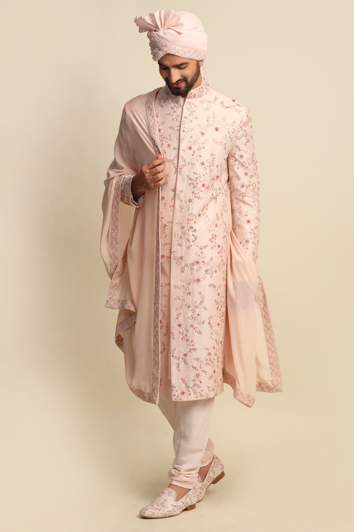 Blush Pink Embroidered Full Groom Attire