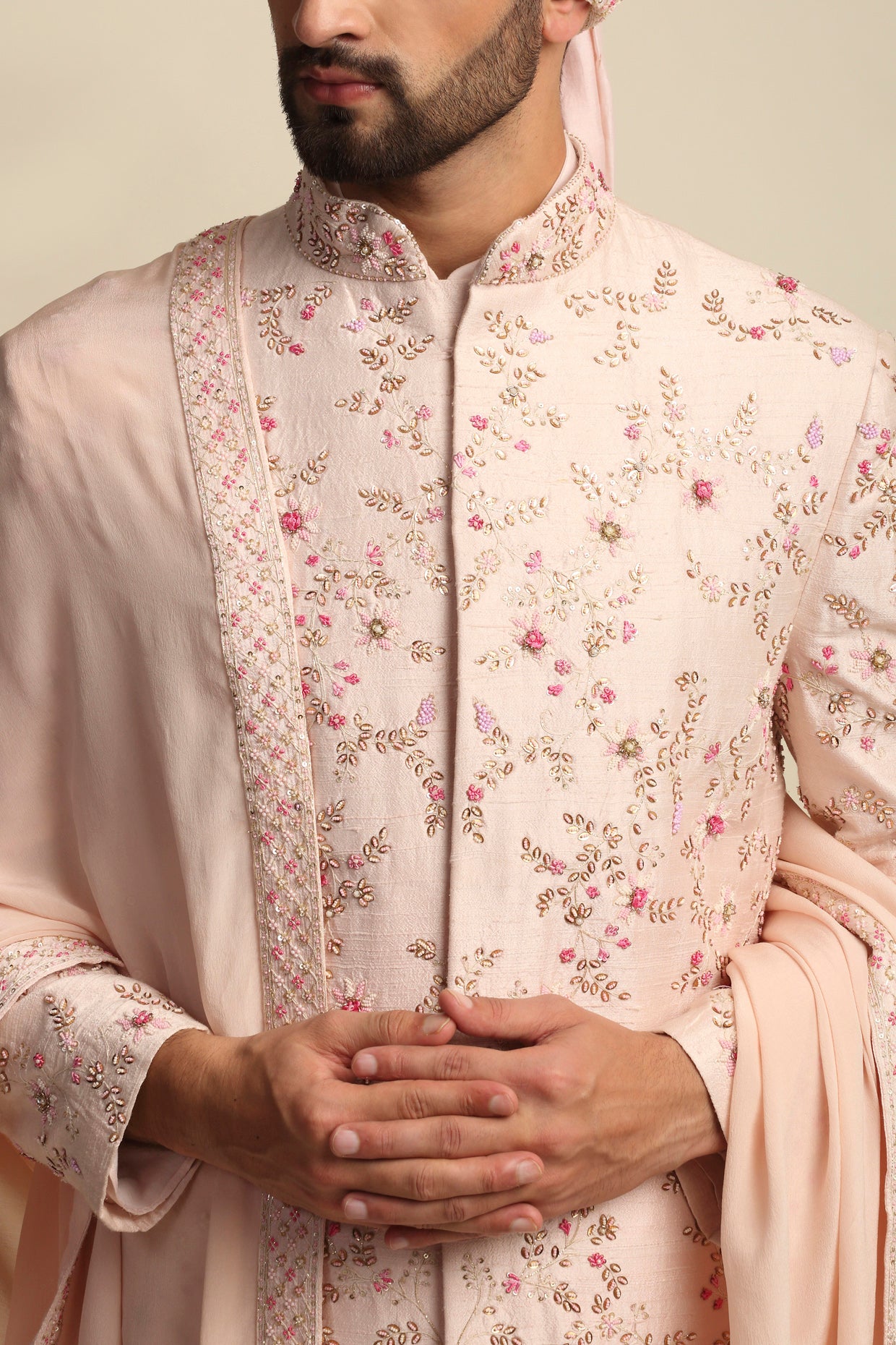 Blush Pink Embroidered Full Groom Attire