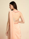 Peach Pink Crepe Saree Set