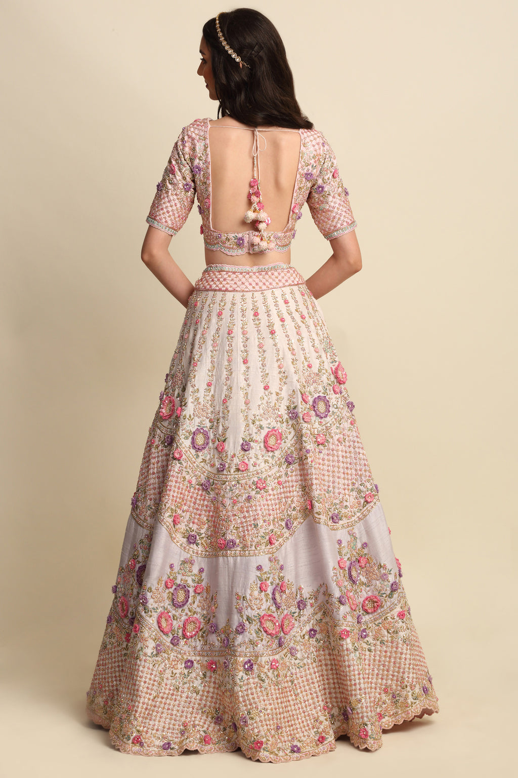 Light Rose Hand Embroidered Bridal Lehenga Set