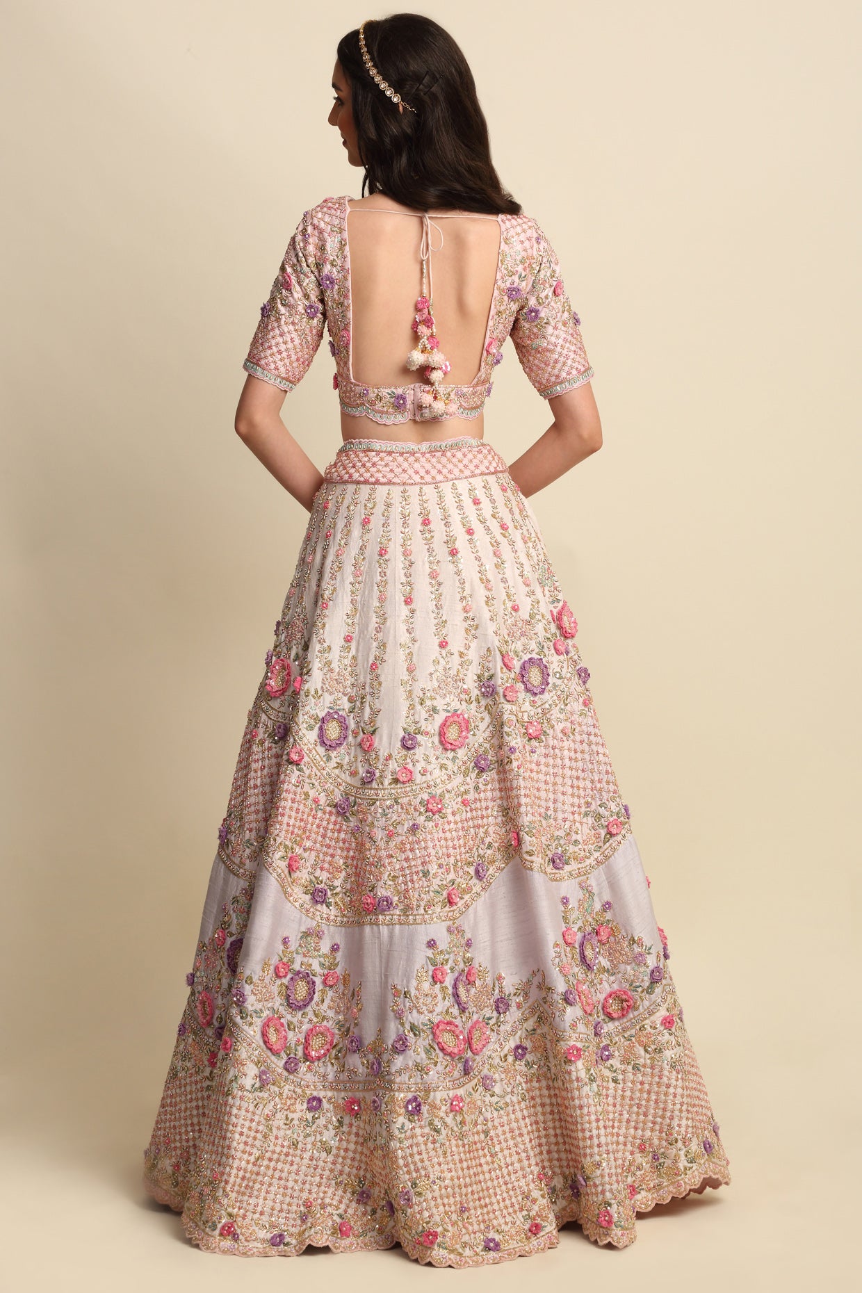Light Rose Hand Embroidered Bridal Lehenga Set