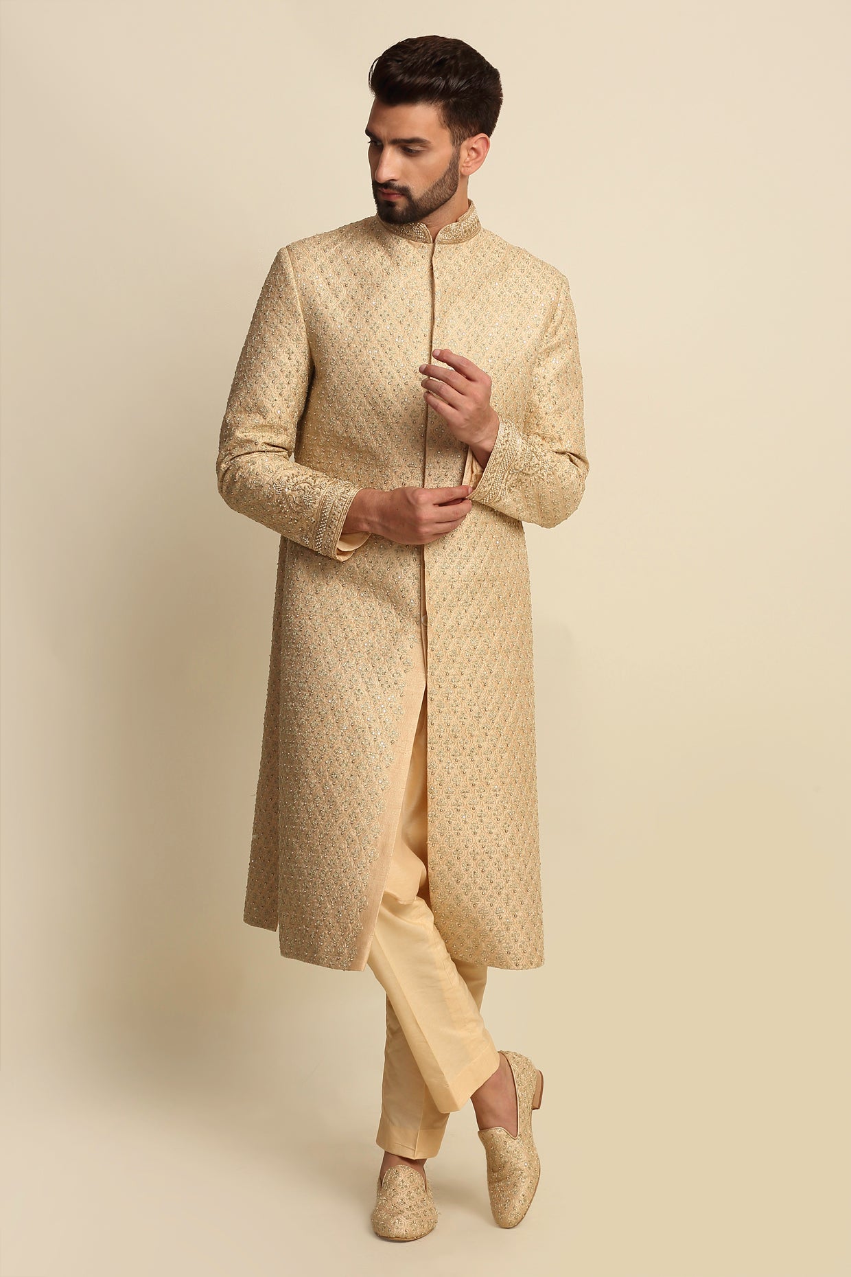 Golden Embroidered Sherwani Set