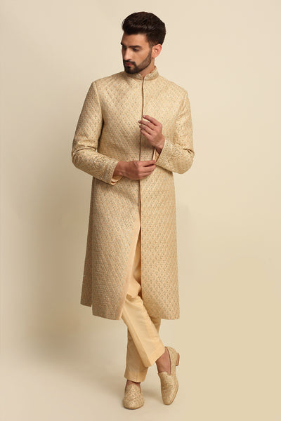 Golden Embroidered Sherwani Set