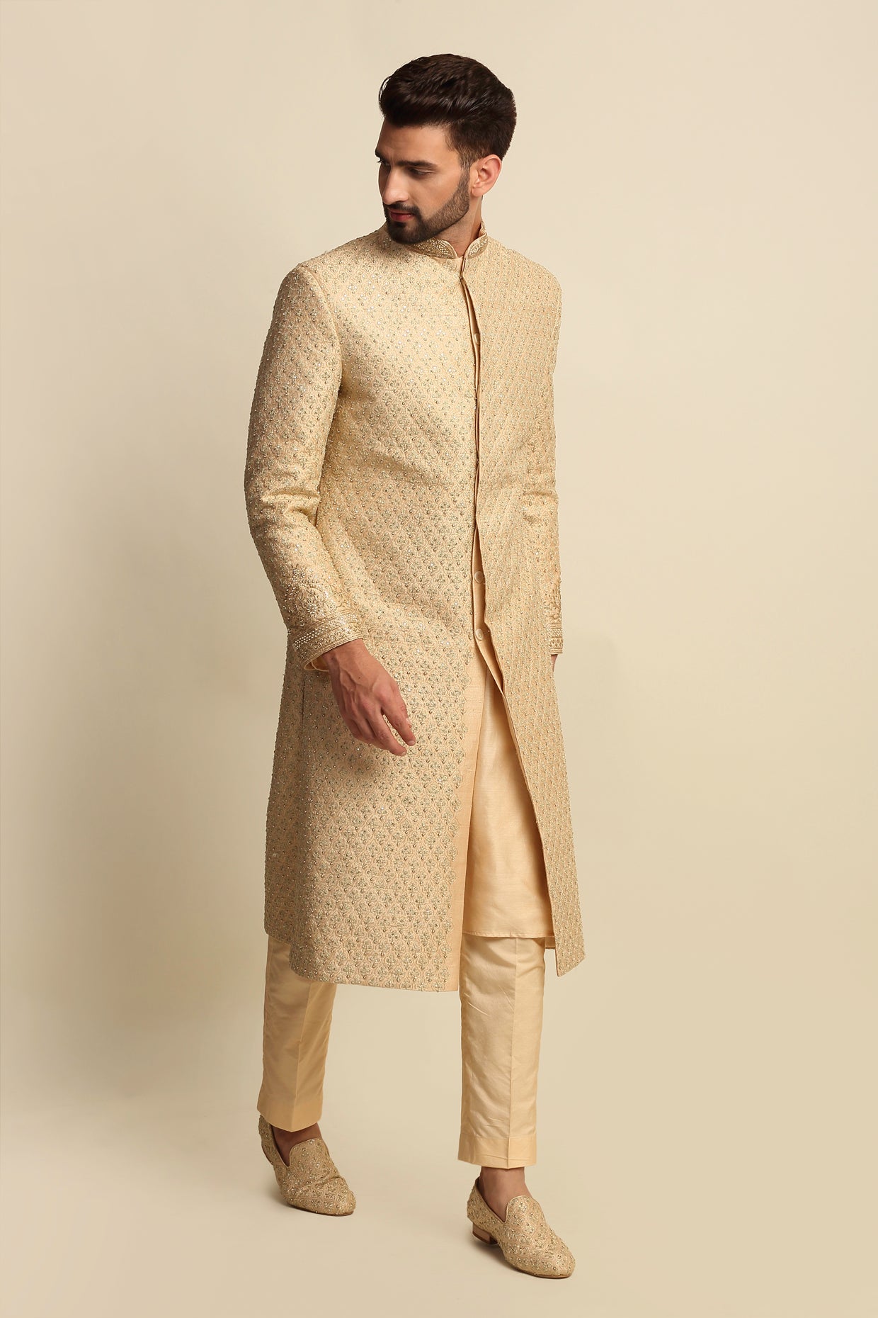 Golden Embroidered Sherwani Set