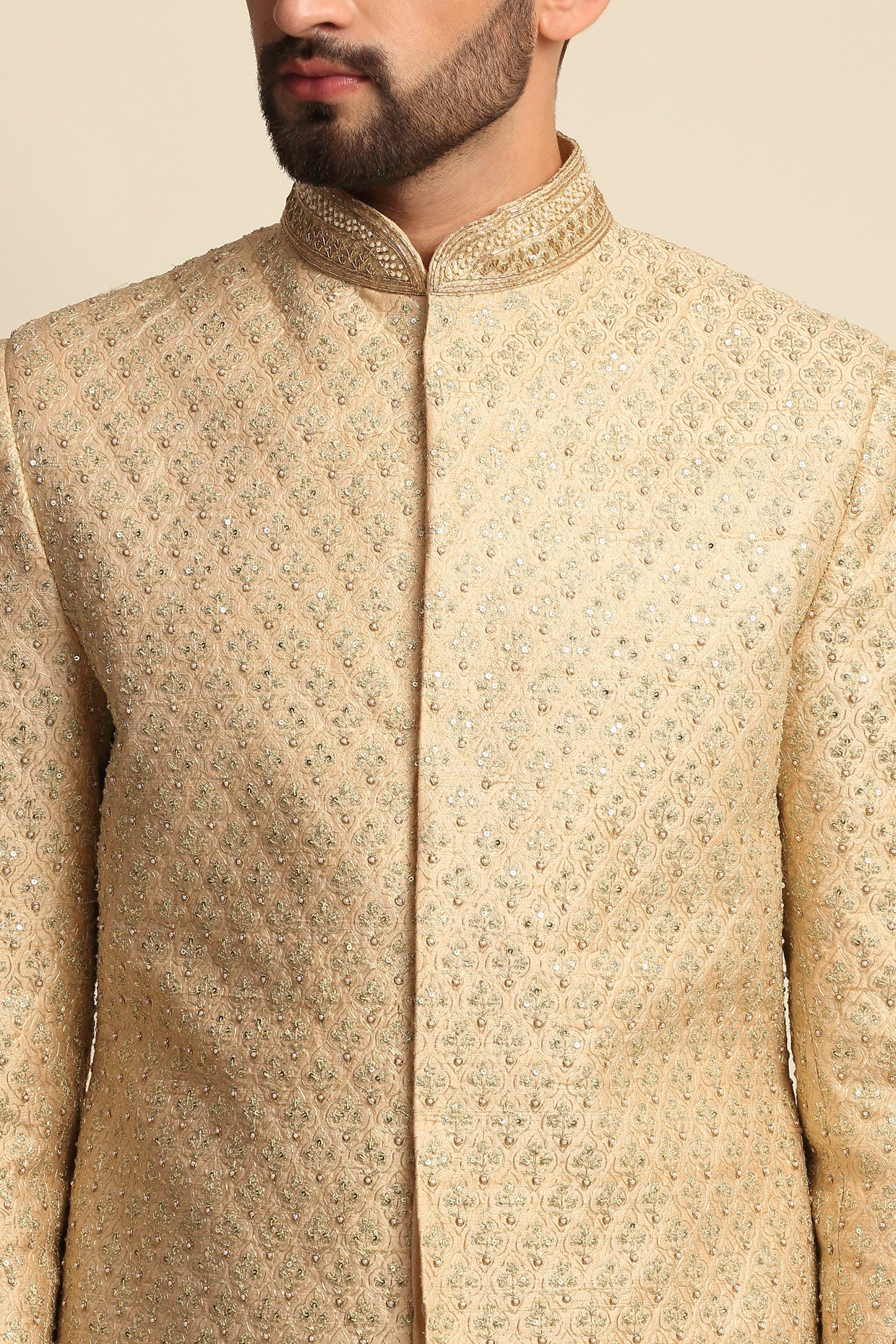 Golden Embroidered Sherwani Set