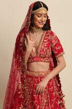 Cherry Red Hand Embroidered Bridal Lehenga Set