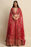 Cherry Red Hand Embroidered Bridal Lehenga set