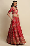 Cherry Red Hand Embroidered Bridal Lehenga set