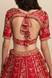 Cherry Red Hand Embroidered Bridal Lehenga set