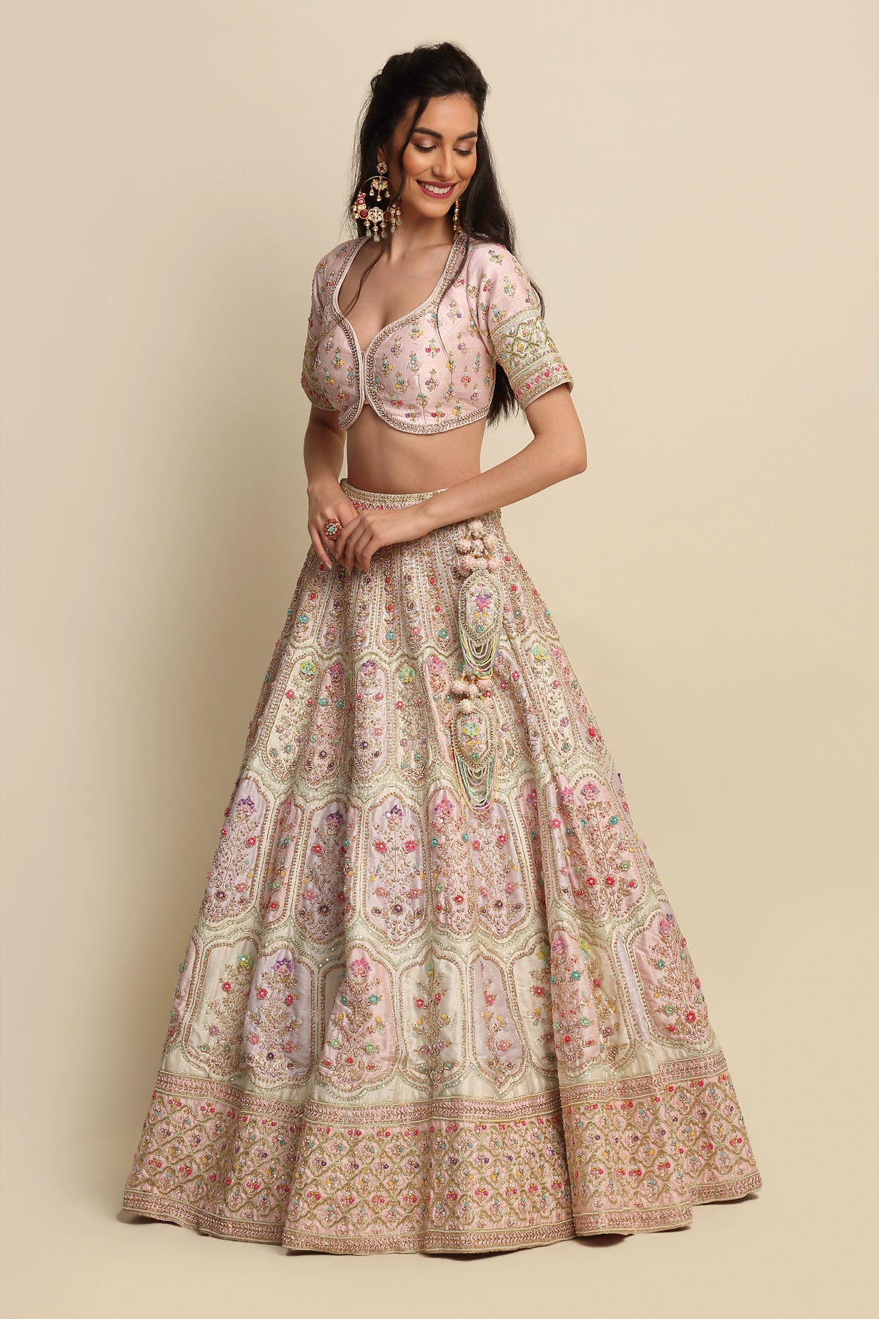 Blush Pink Hand Embroidered Bridal Lehenga Set