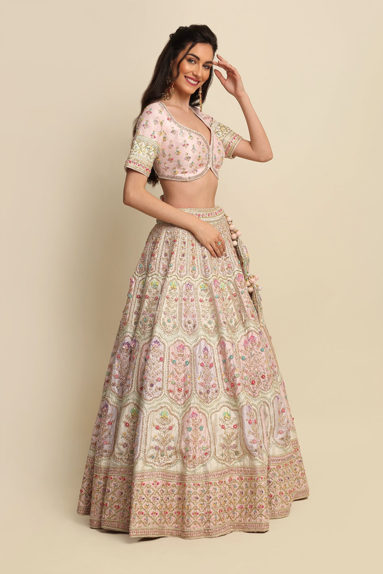 Blush Pink Hand Embroidered Bridal Lehenga Set