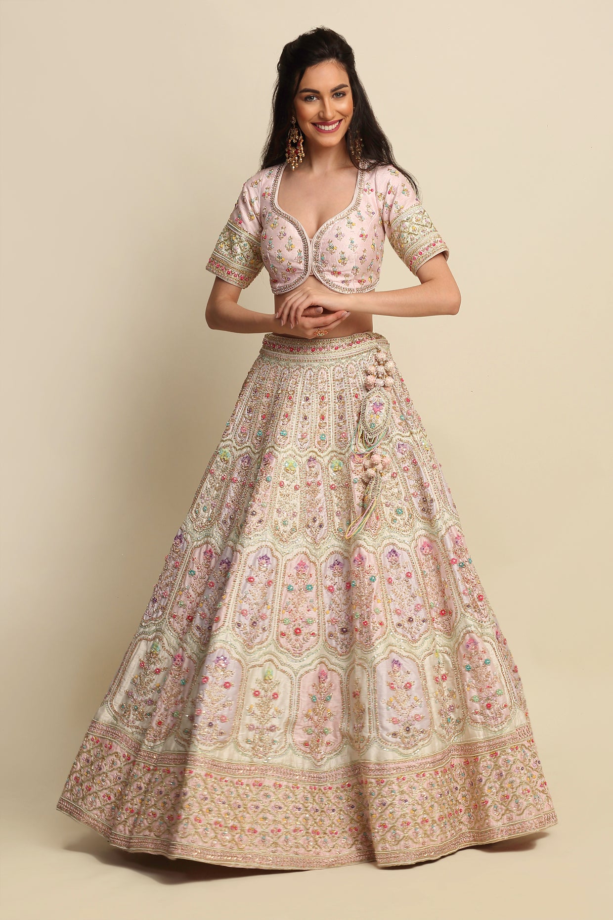 Blush Pink Hand Embroidered Bridal Lehenga Set