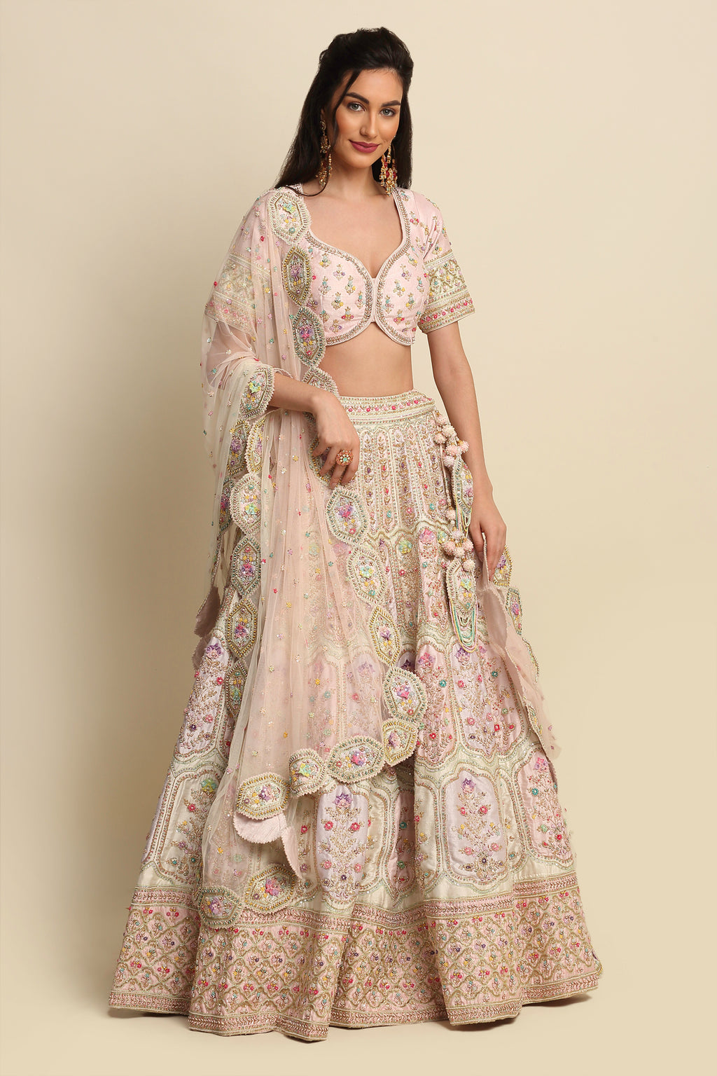 Blush Pink Hand Embroidered Bridal Lehenga Set