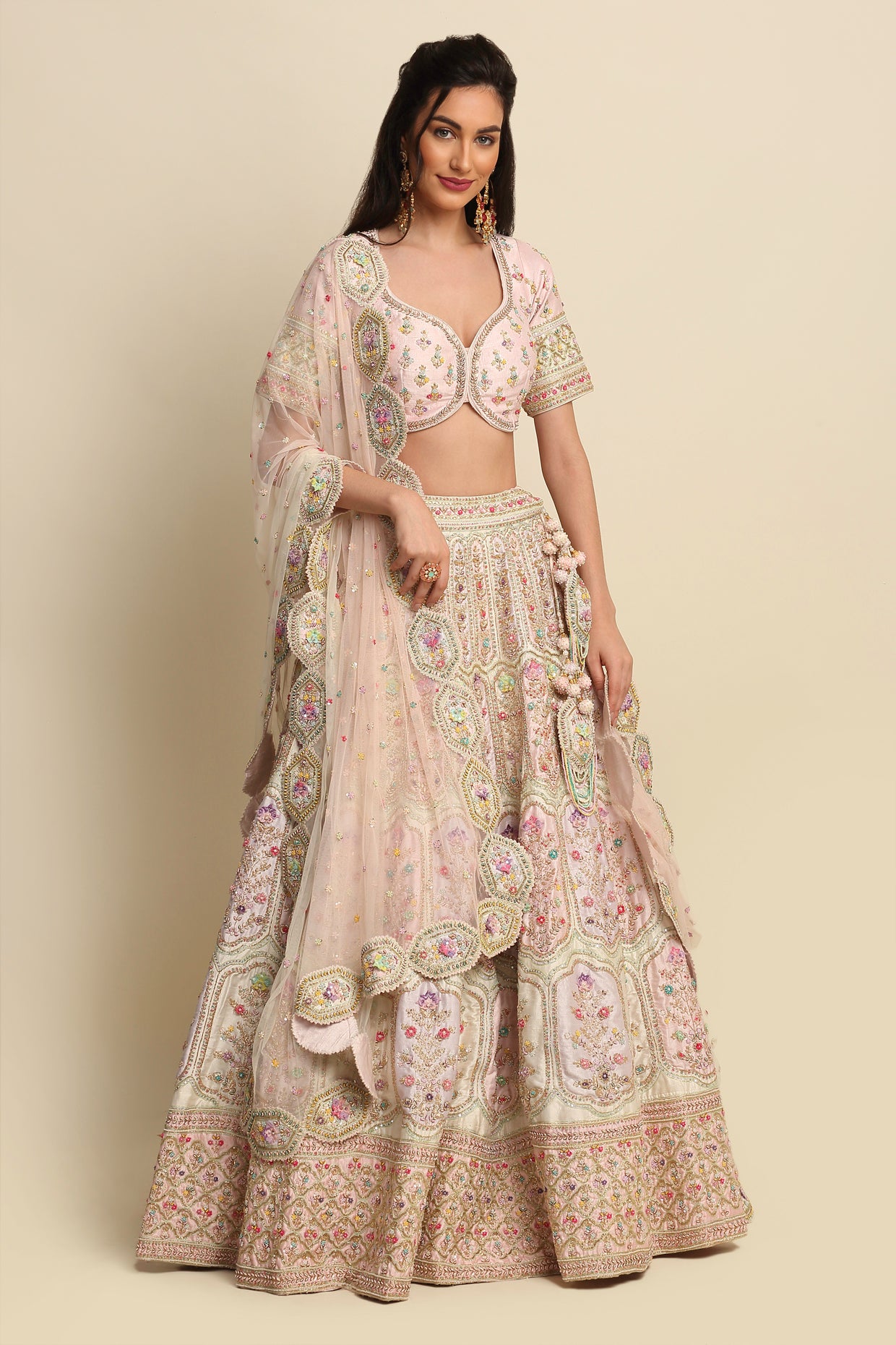 Blush Pink Hand Embroidered Bridal Lehenga Set