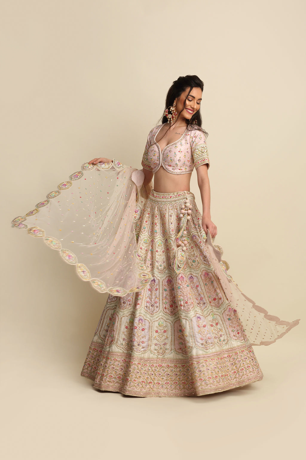 Blush Pink Hand Embroidered Bridal Lehenga Set