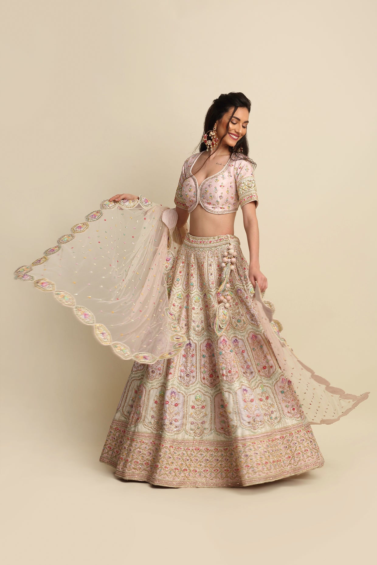 Blush Pink Hand Embroidered Bridal Lehenga Set