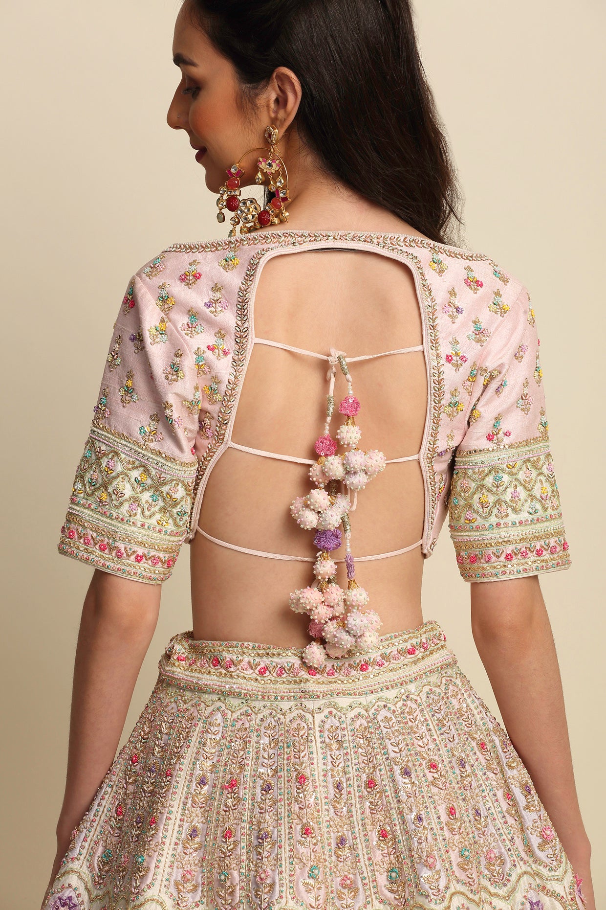 Blush Pink Hand Embroidered Bridal Lehenga Set
