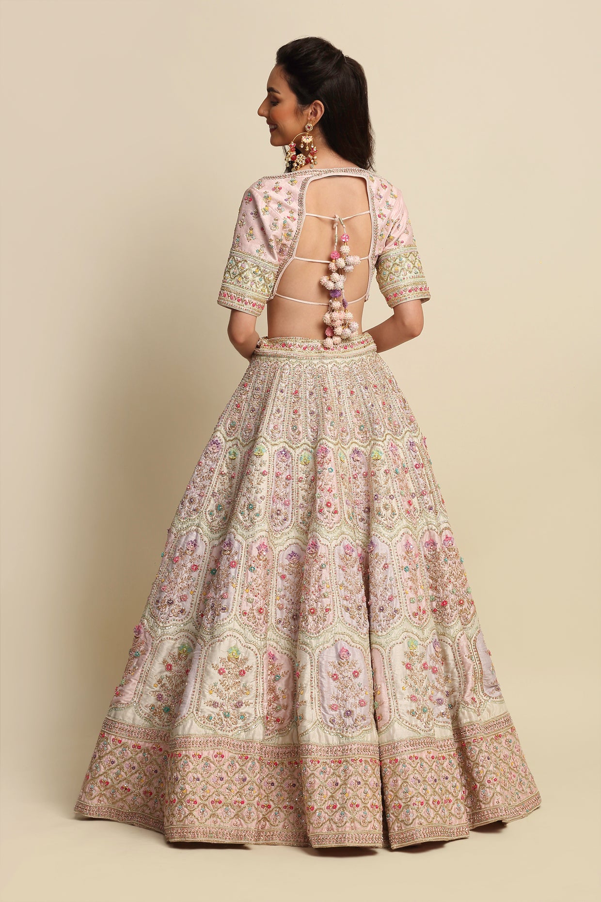 Blush Pink Hand Embroidered Bridal Lehenga Set