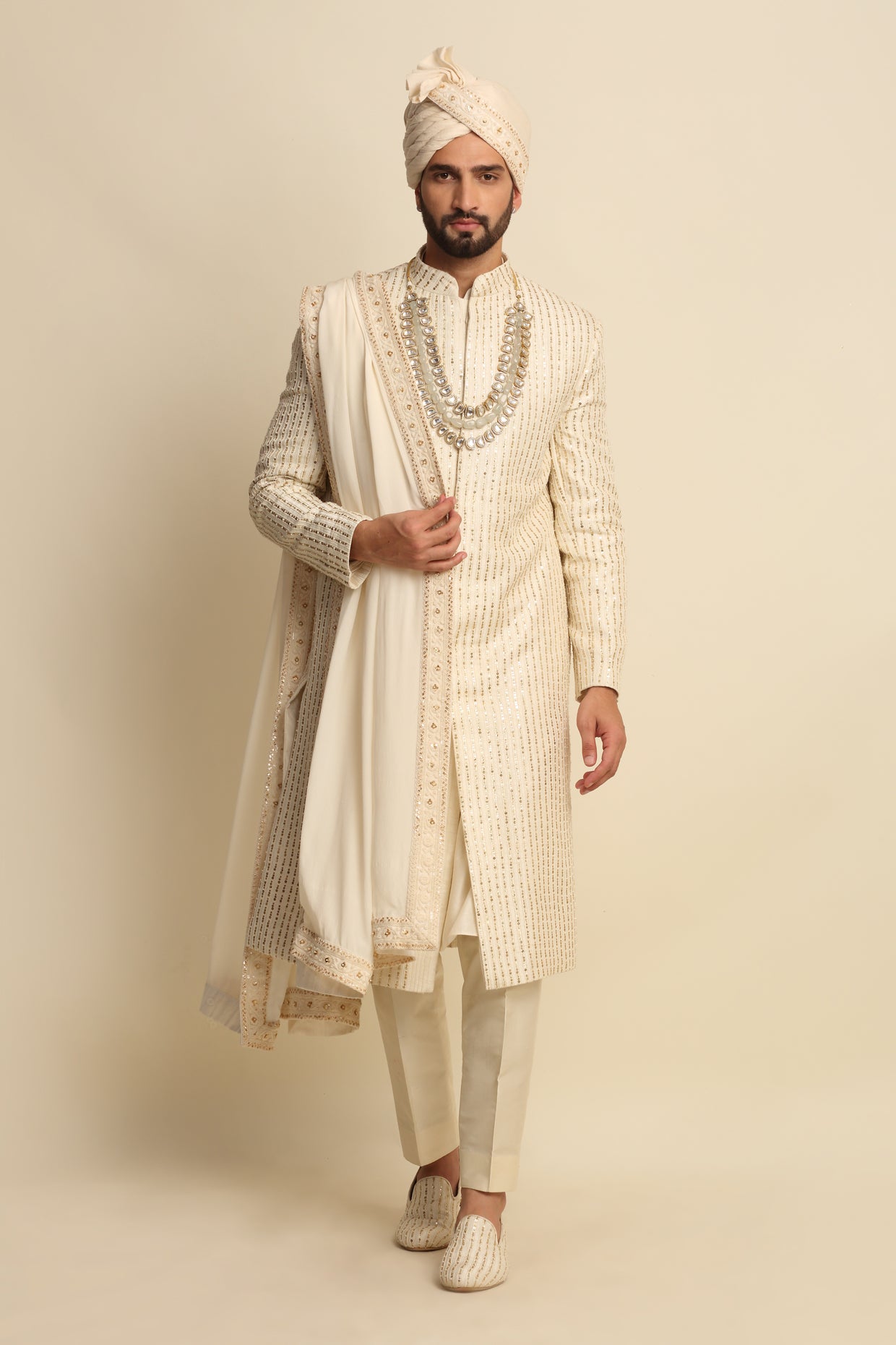 Ivory Sequence Embridered Full Groom Attire