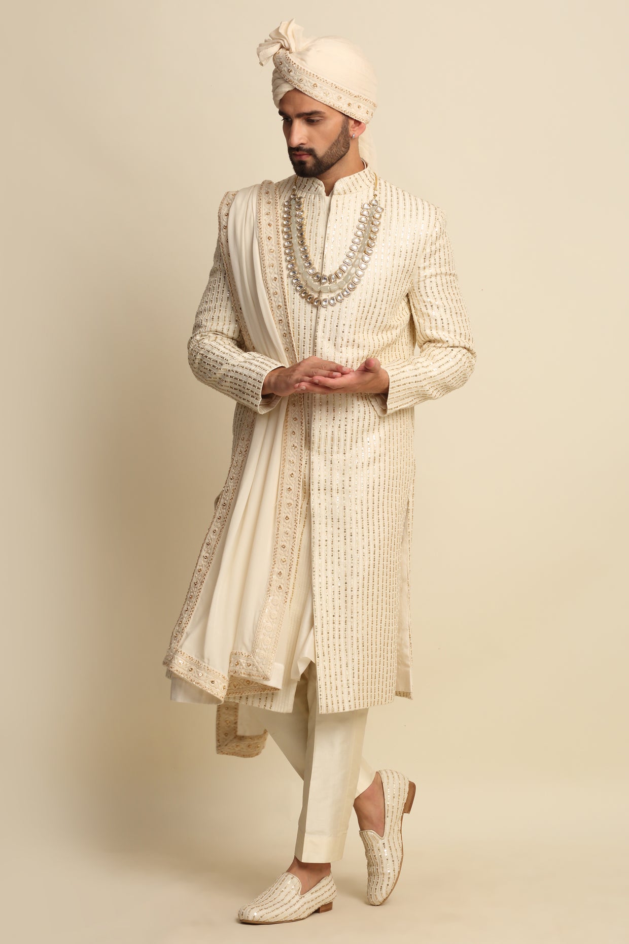 Ivory Sequence Embridered Full Groom Attire