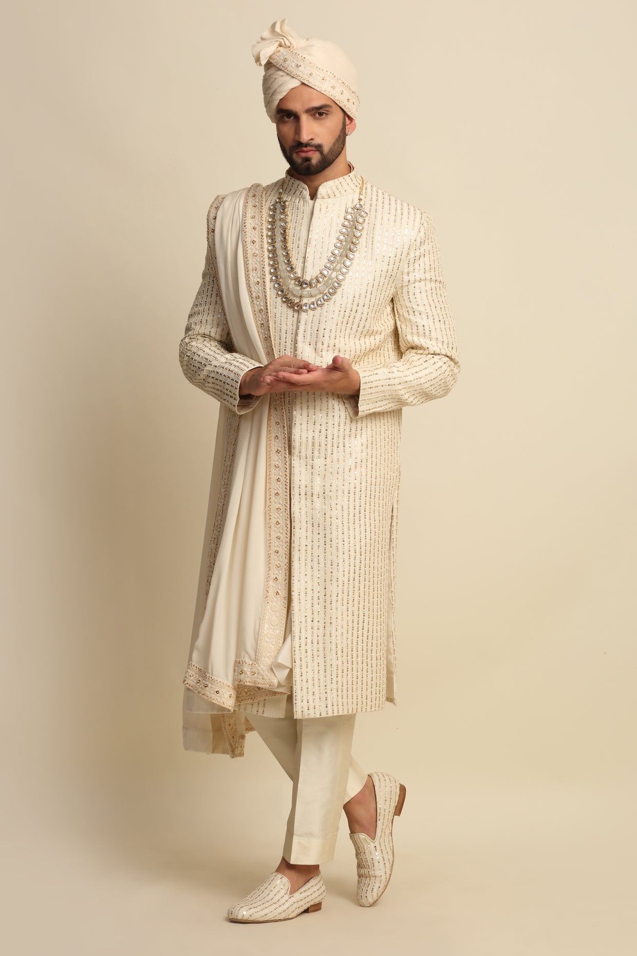 Ivory Sequence Embridered Full Groom Attire