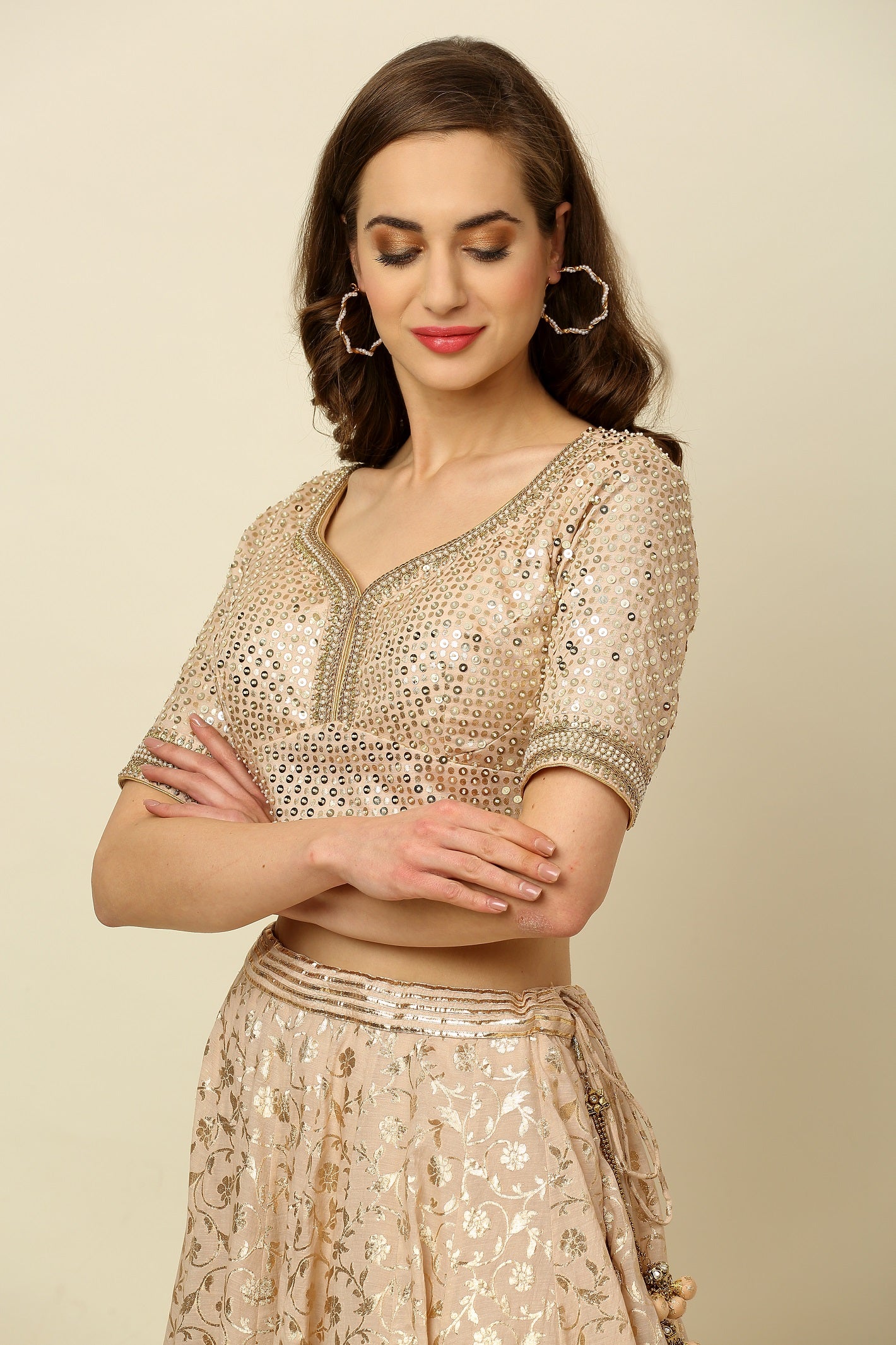 Rose Gold Chanderi Lehenga Set