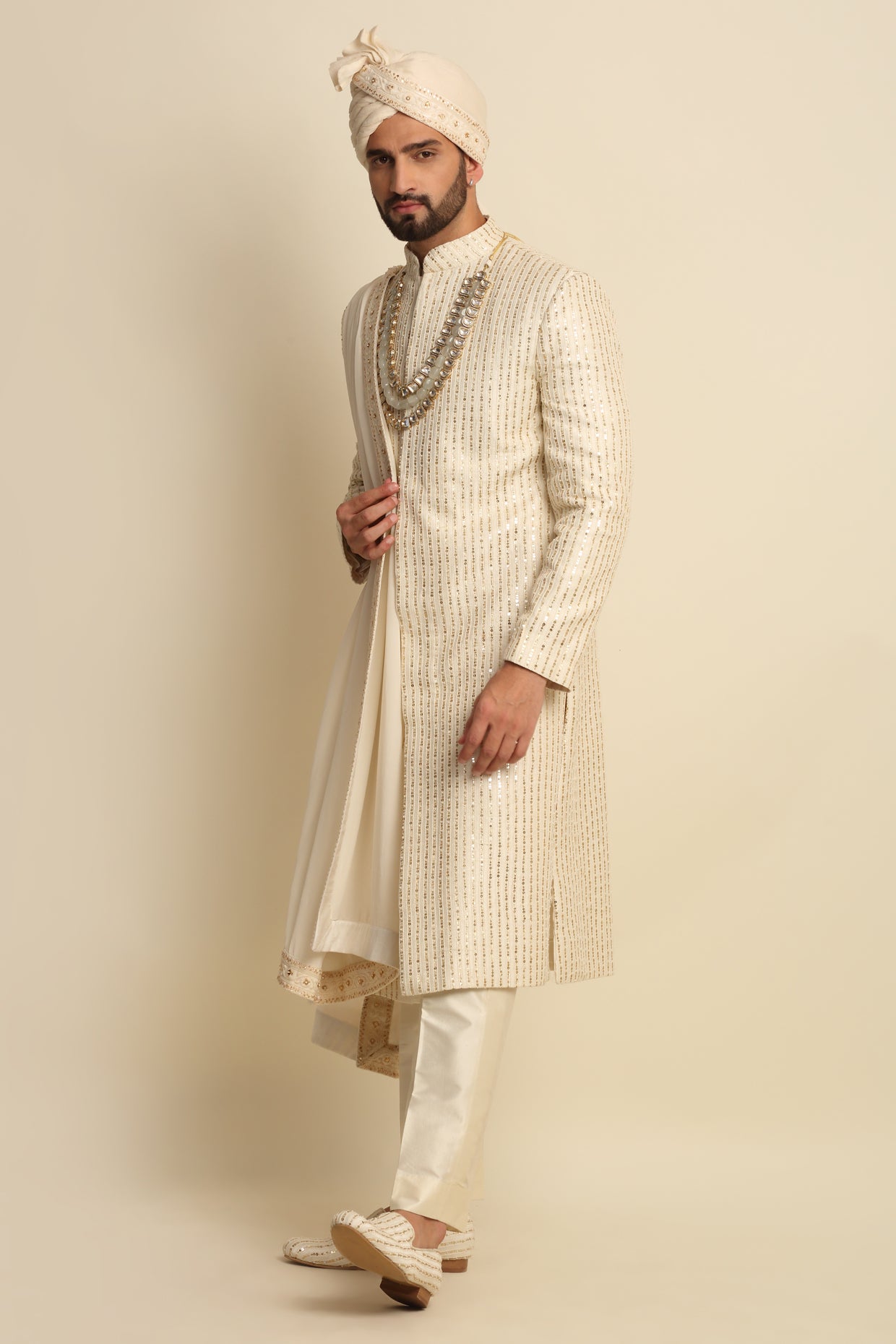 Ivory Sequence Embridered Full Groom Attire