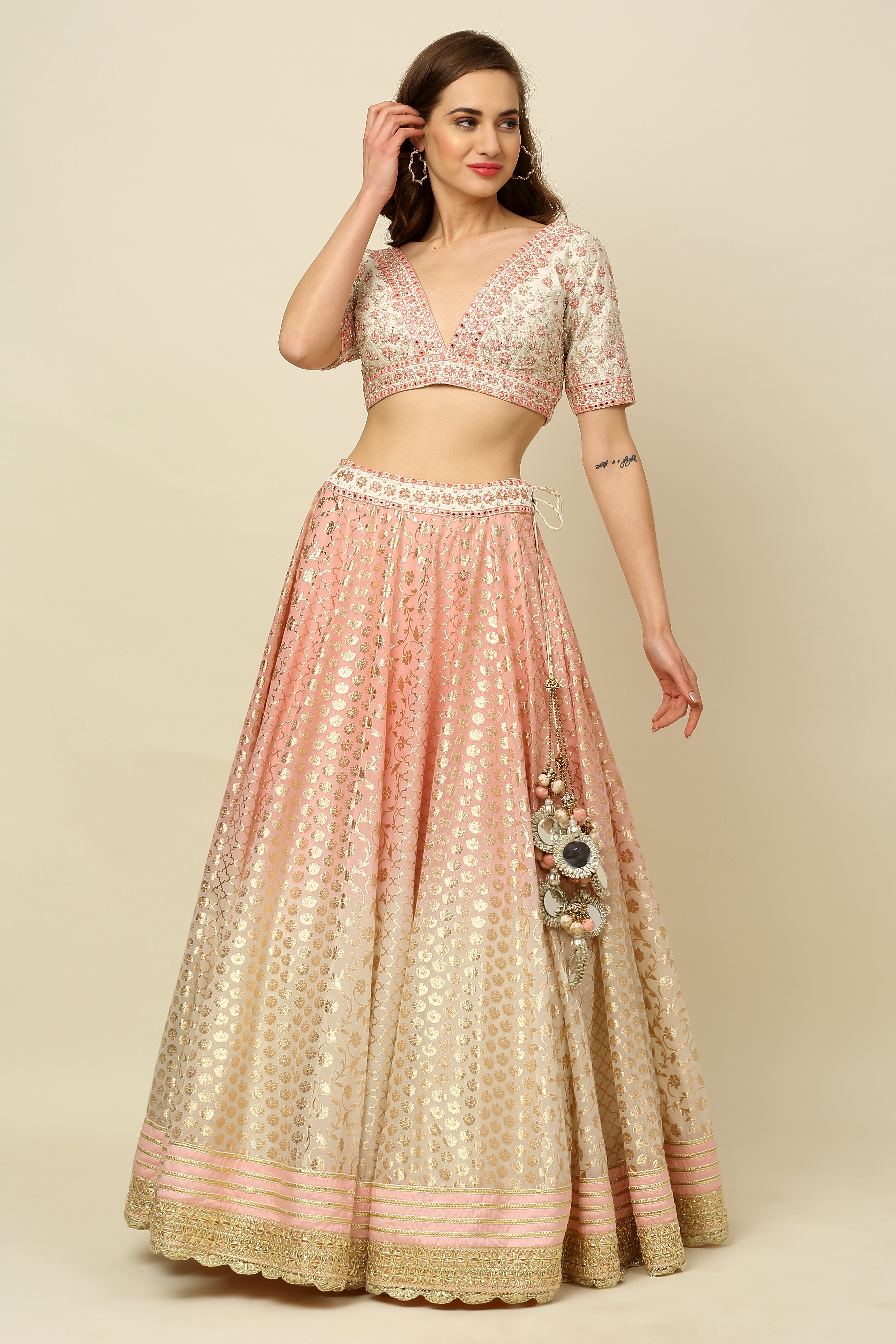 Light Pink Chanderi Lehenga Set