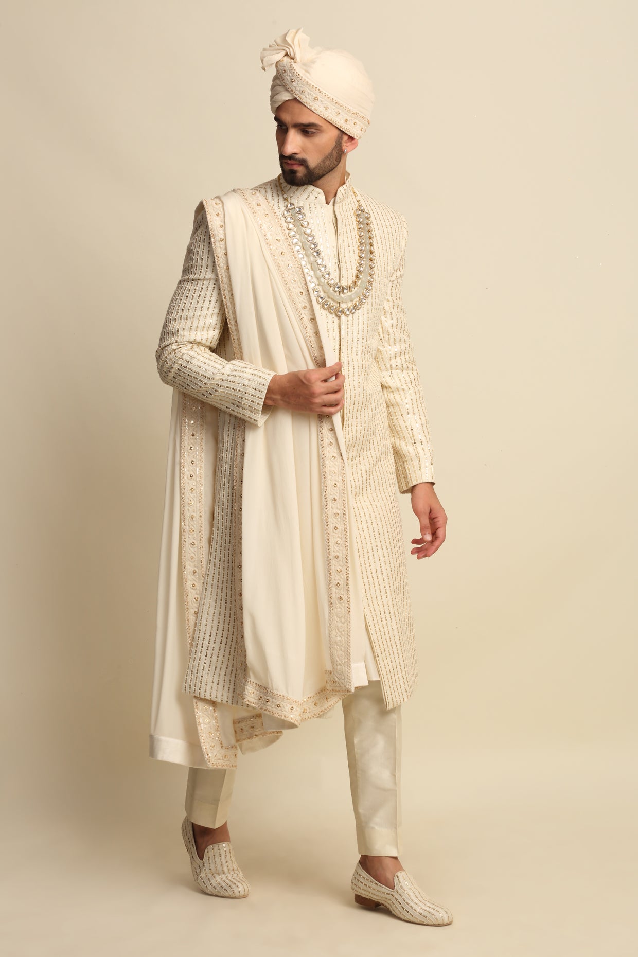 Ivory Sequence Embridered Full Groom Attire