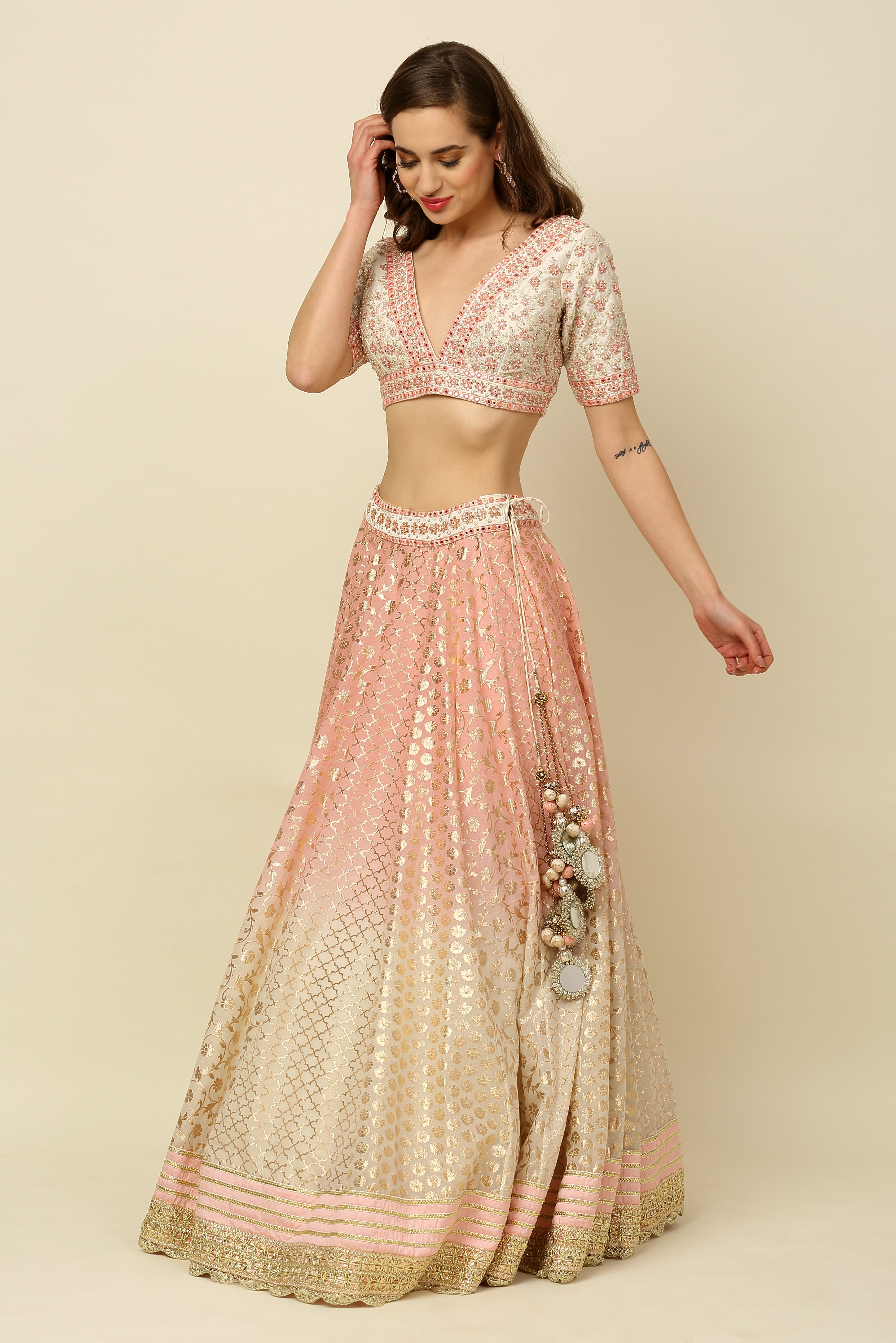 Light Pink Chanderi Lehenga Set