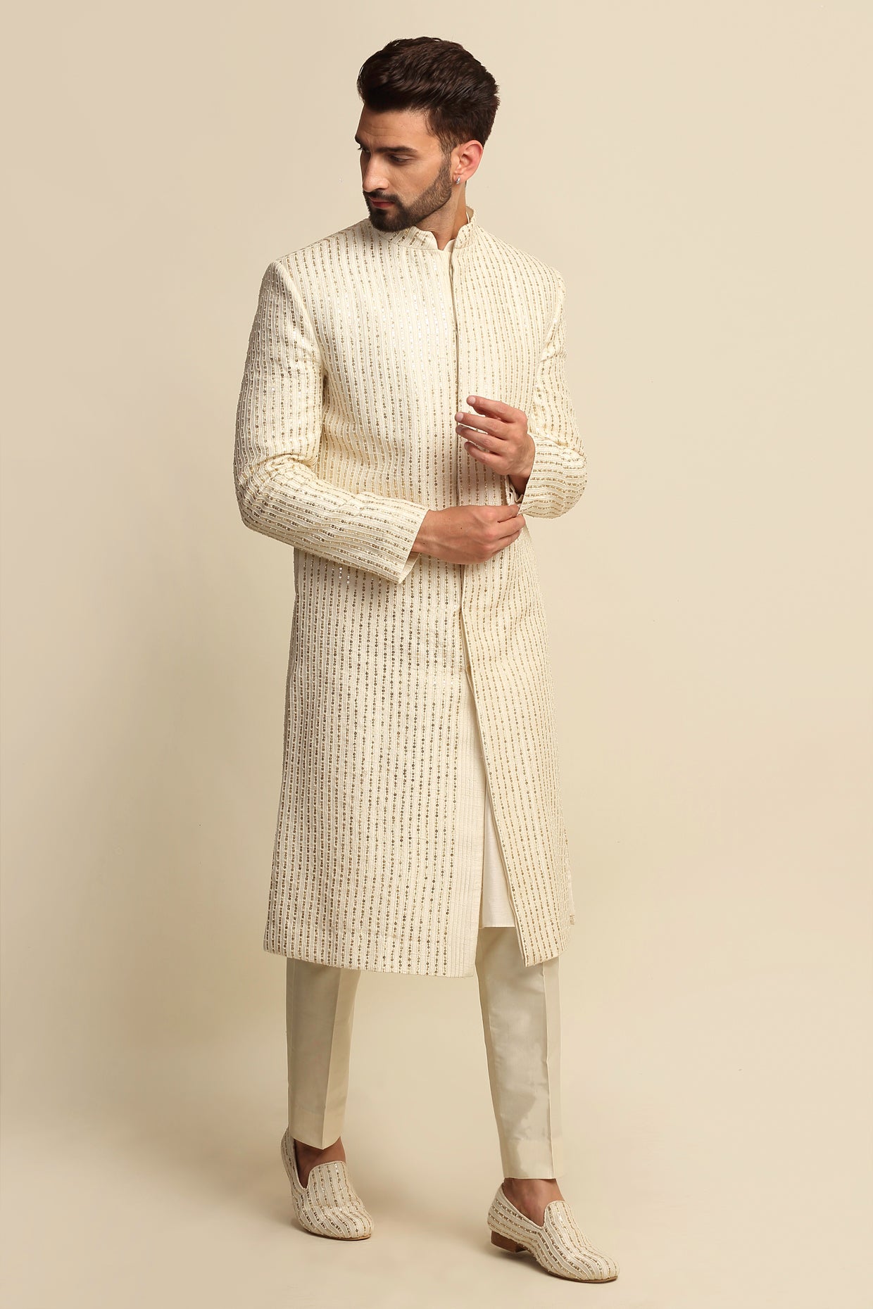 Ivory Sequence Embridered Sherwani Set