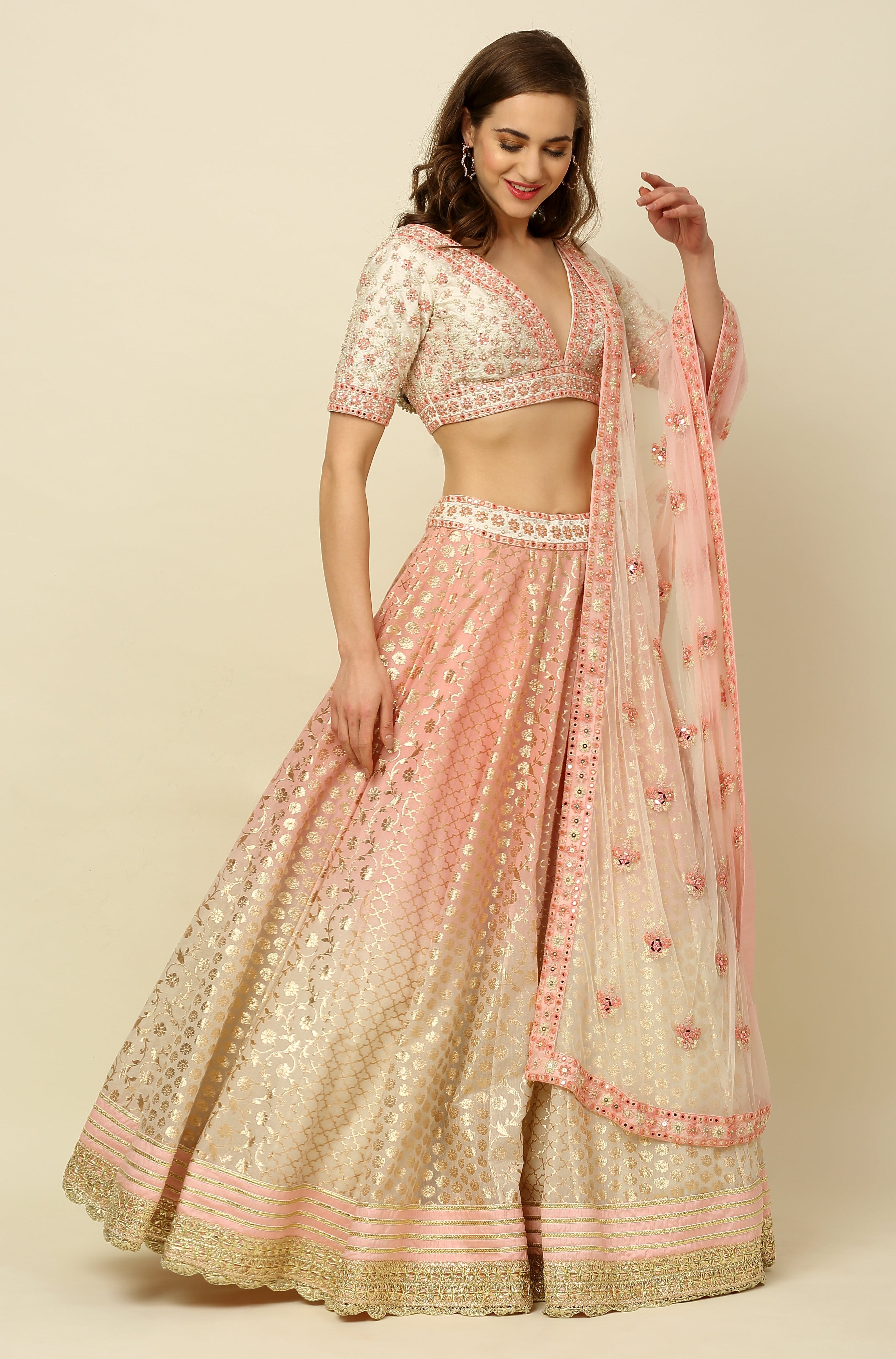 Light Pink Chanderi Lehenga Set