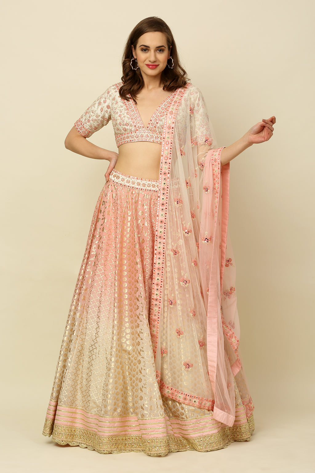 Light Pink Chanderi Lehenga Set