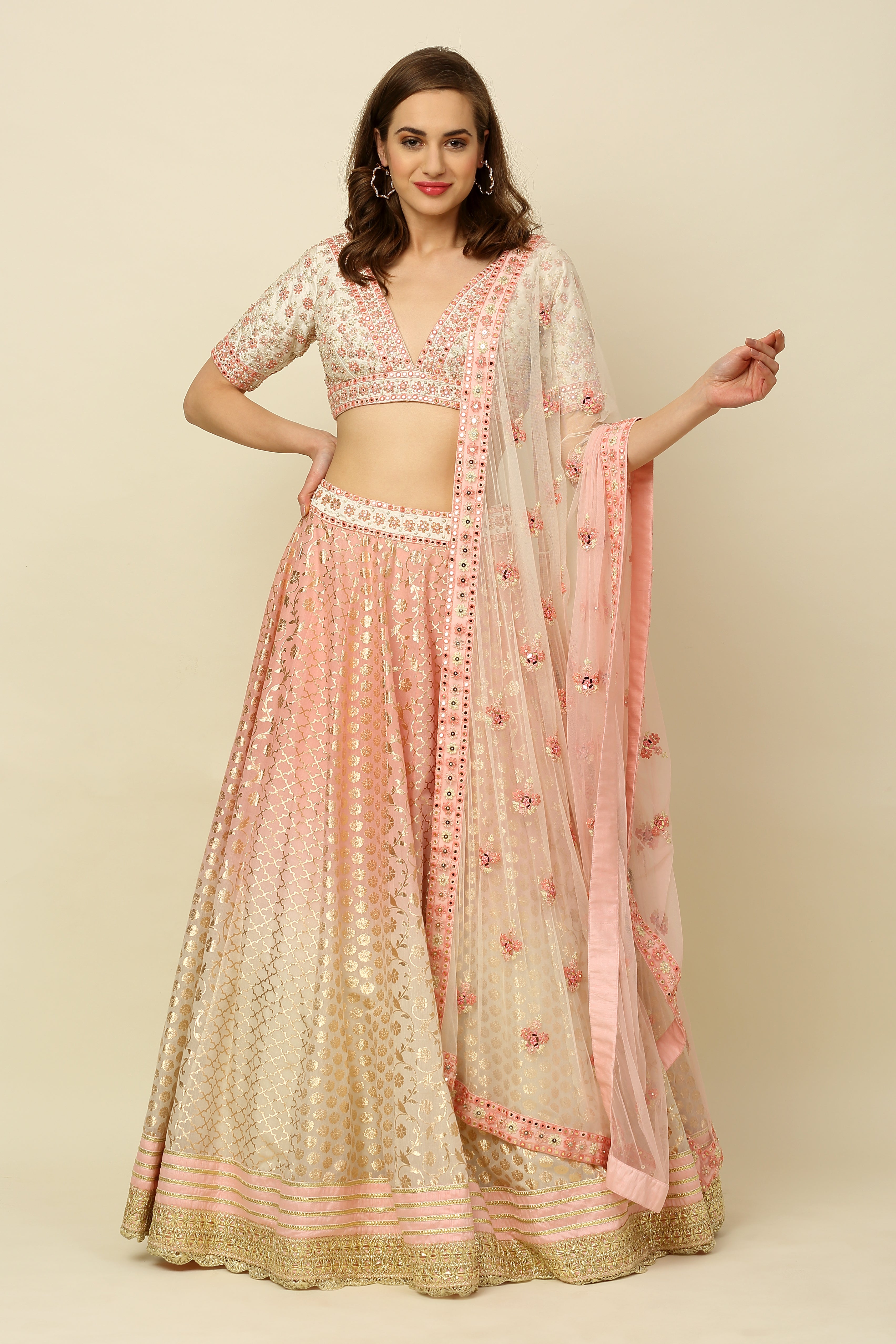 Light Pink Chanderi Lehenga Set
