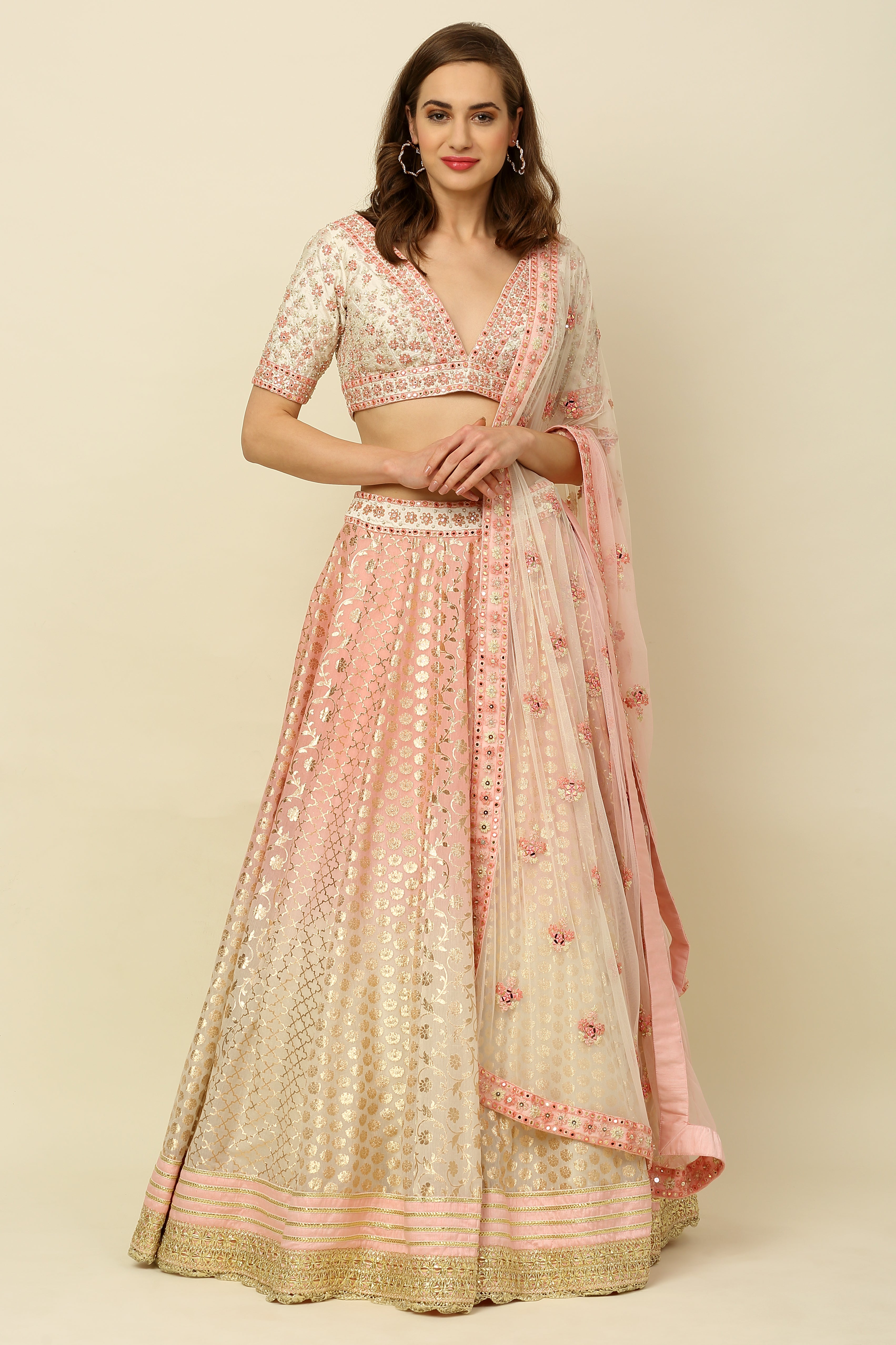 Light Pink Chanderi Lehenga Set