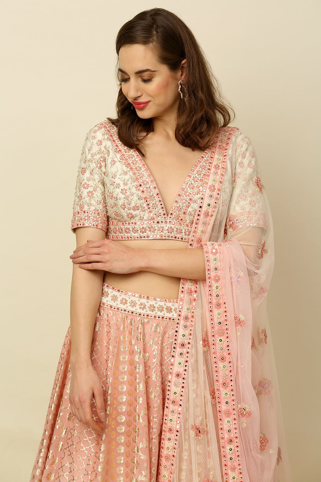 Light Pink Chanderi Lehenga Set