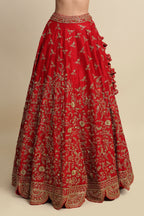 Electric Red Hand Embroidered Bridal Lehenga Set