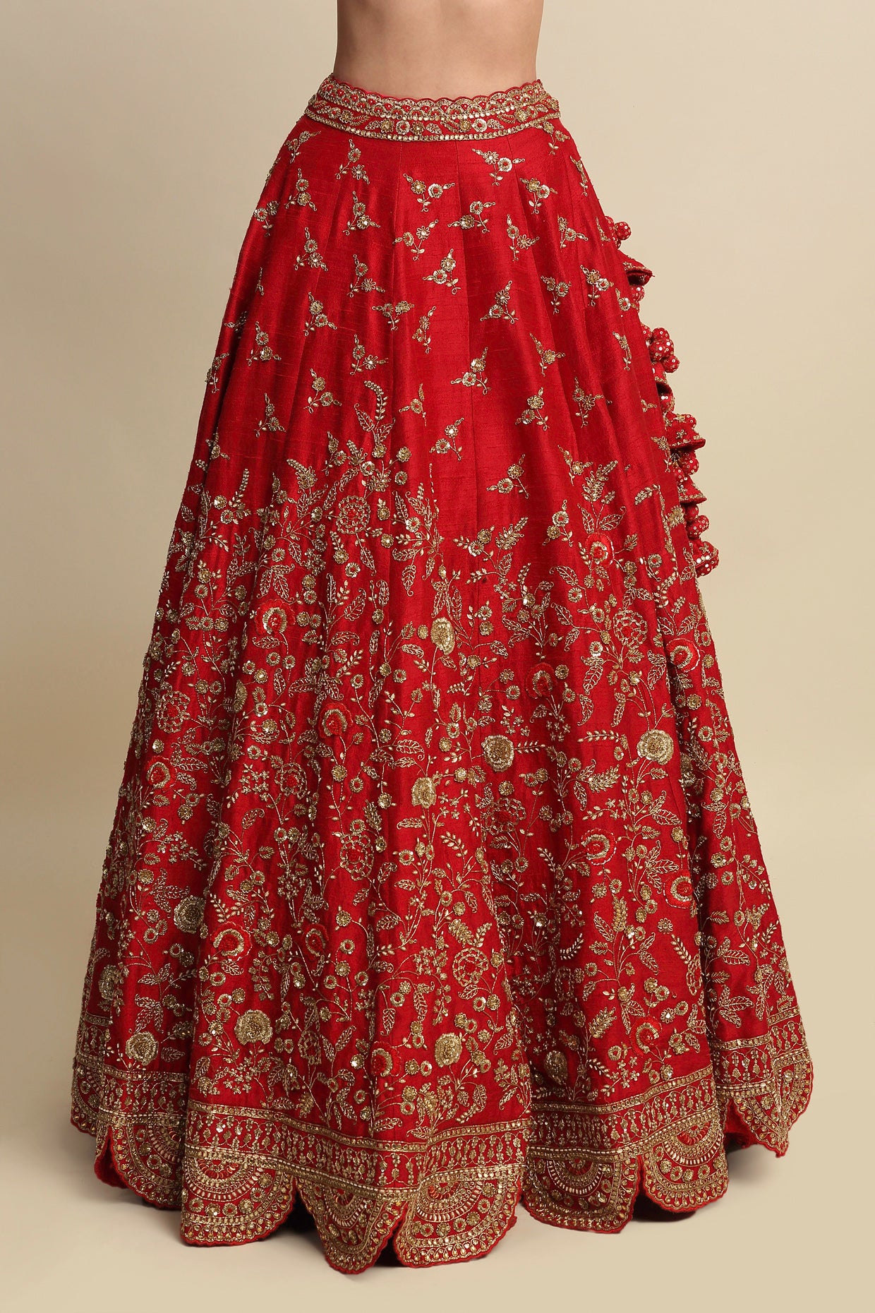Electric Red Hand Embroidered Bridal Lehenga Set