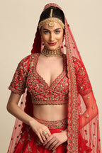 Electric Red Hand Embroidered Bridal Lehenga Set