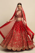 Electric Red Hand Embroidered Bridal Lehenga Set