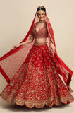 Electric Red Hand Embroidered Bridal Lehenga set