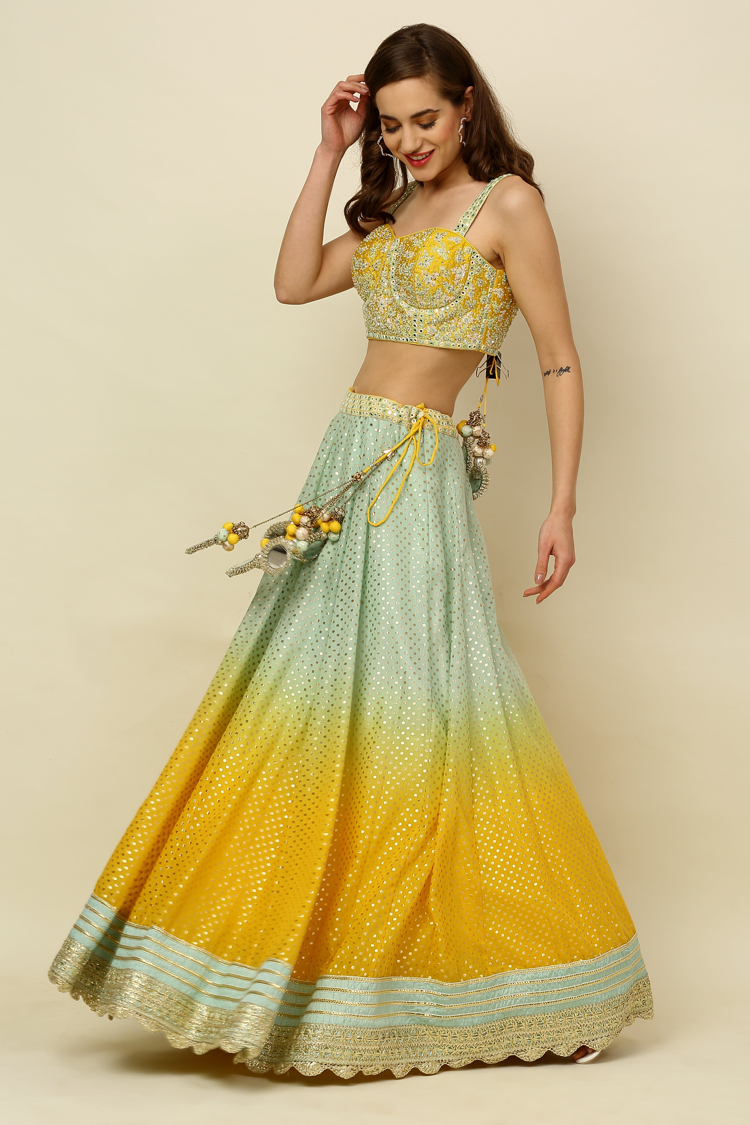 Ombre Dyed Chanderi Lehenga Set