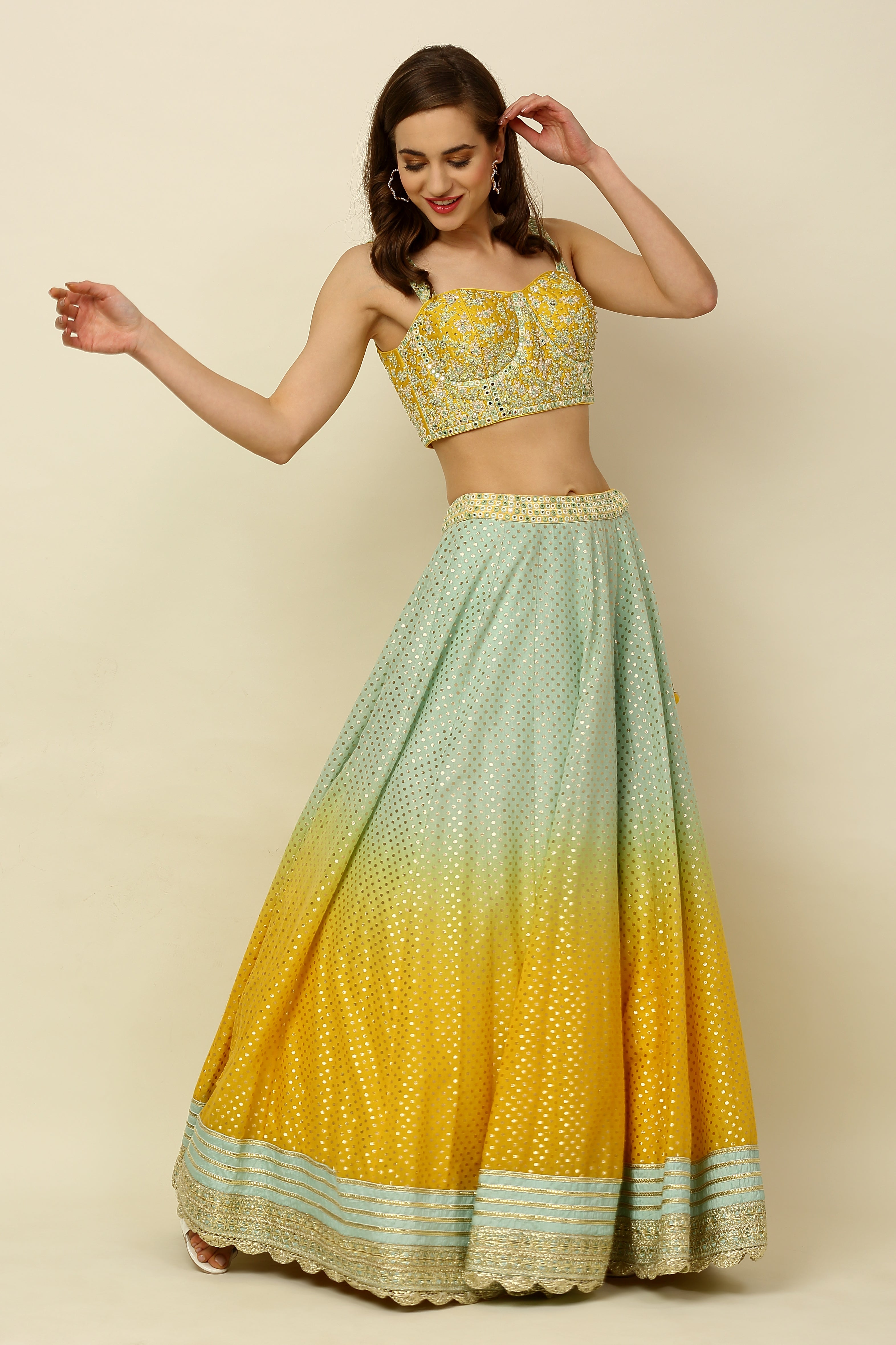 Ombre Dyed Chanderi Lehenga Set