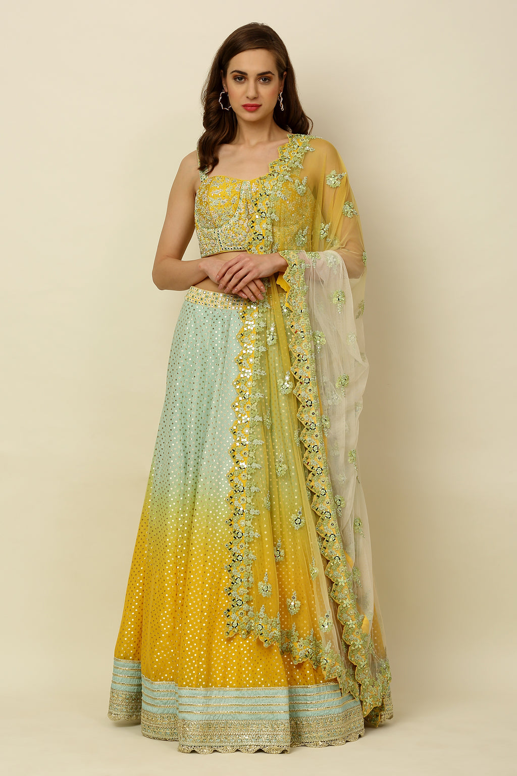 Ombre Dyed Chanderi Lehenga Set
