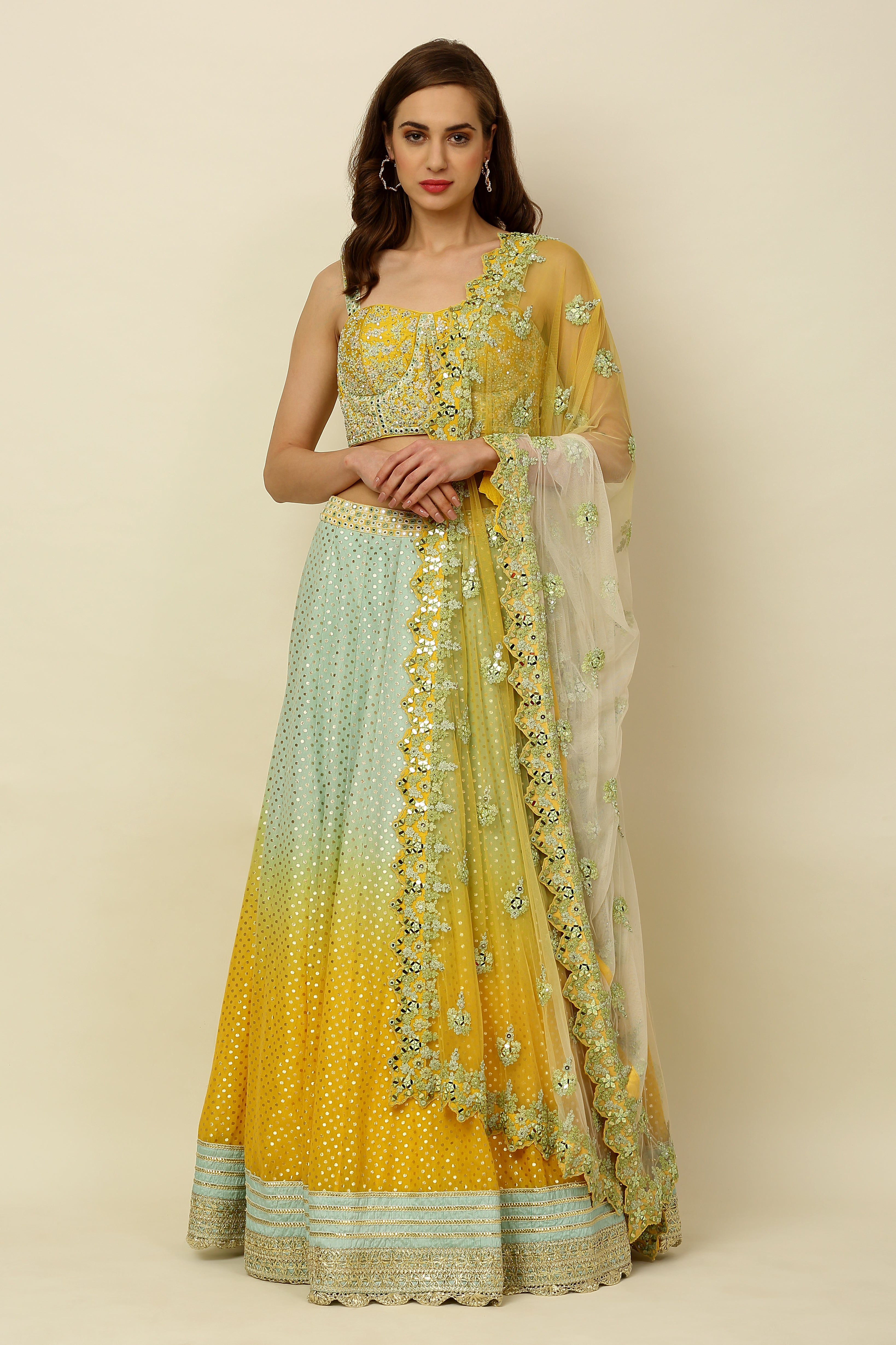 Ombre Dyed Chanderi Lehenga Set