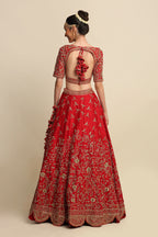 Electric Red Hand Embroidered Bridal Lehenga Set