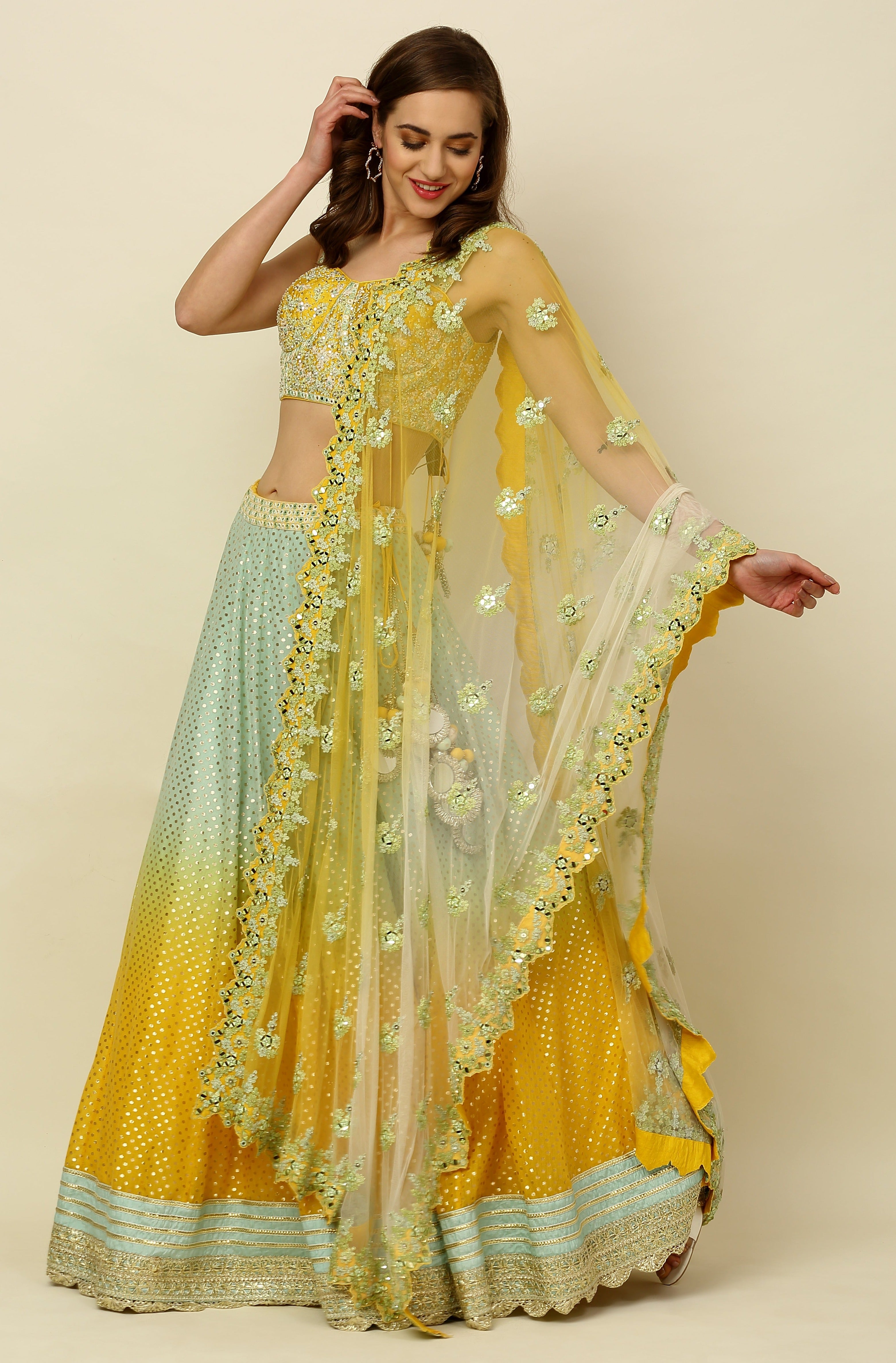 Ombre Dyed Chanderi Lehenga Set
