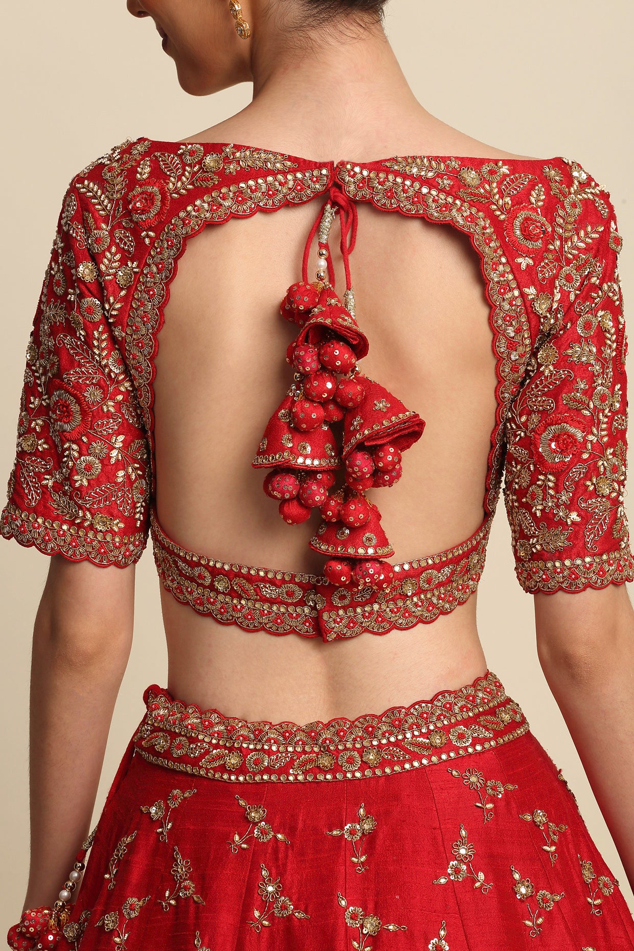 Electric Red Hand Embroidered Bridal Lehenga Set