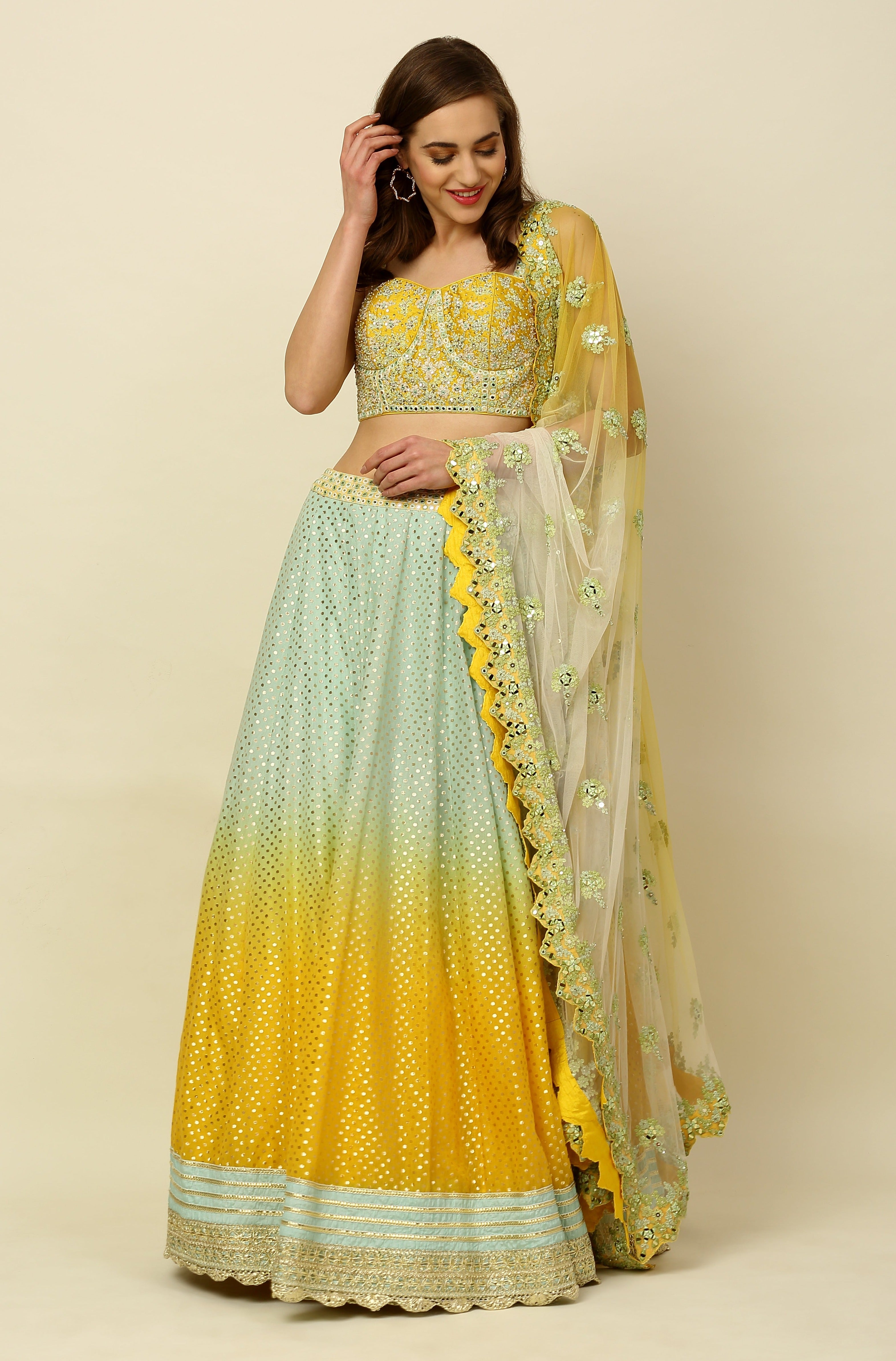 Ombre Dyed Chanderi Lehenga Set