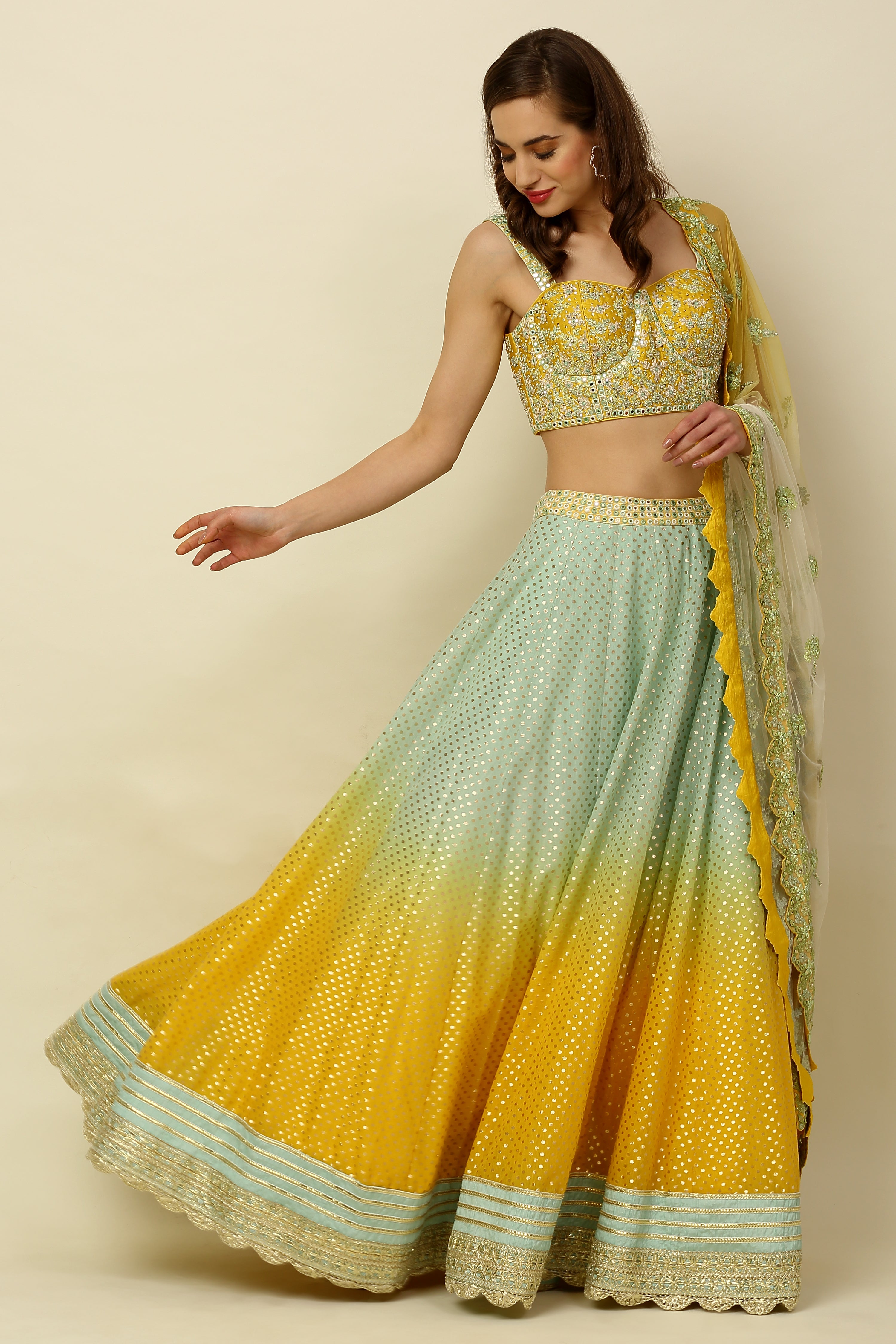 Ombre Dyed Chanderi Lehenga Set
